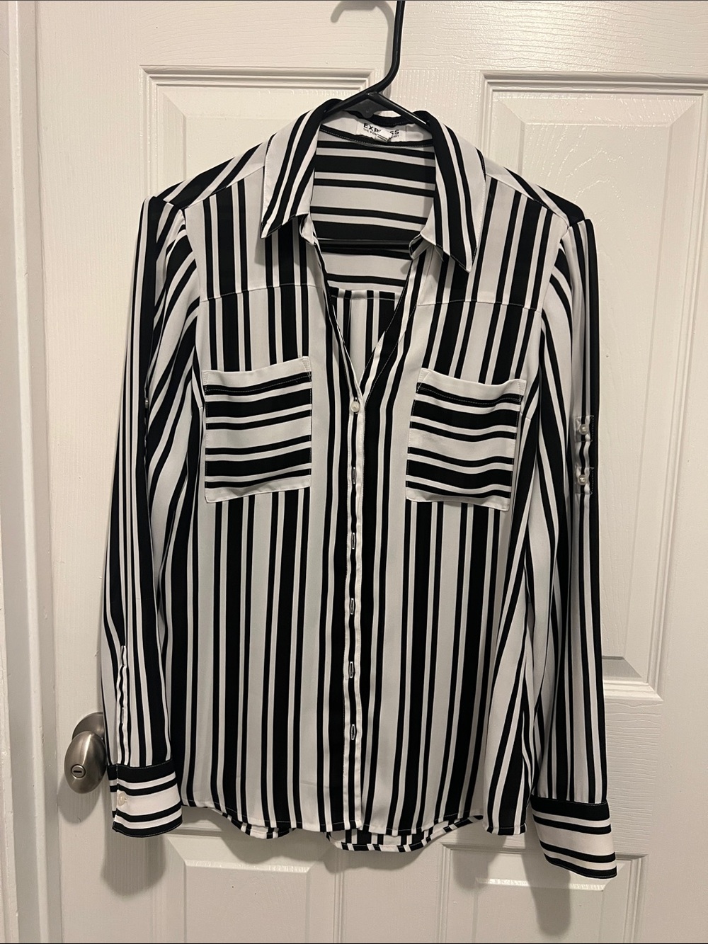 Express Black and White Striped Portofino Shirt